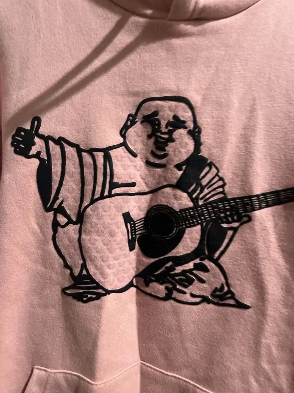 True Religion Pink Buddha Guitar Sleeve Graphic Hoodie